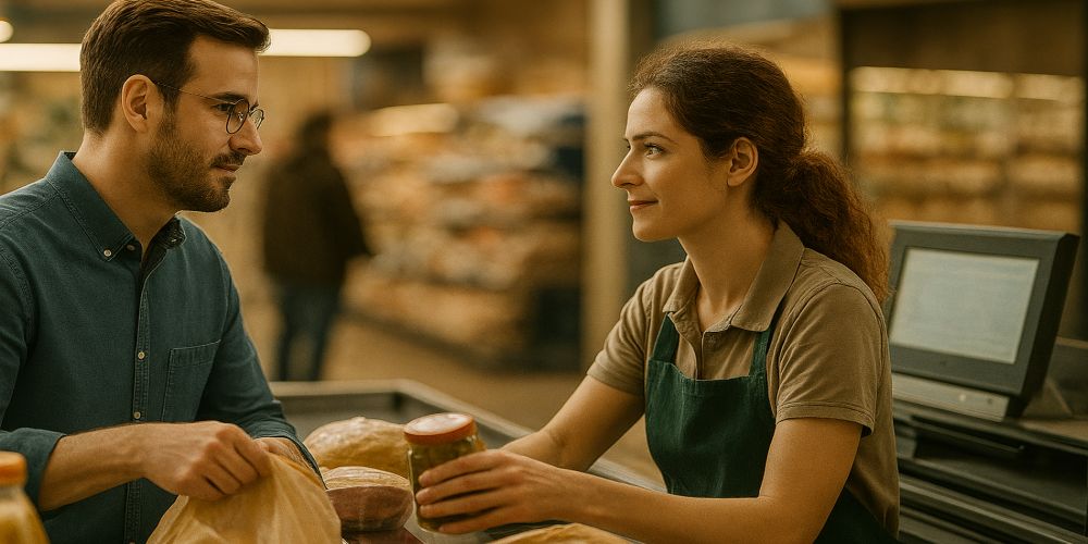 Szene an der Supermarktkasse