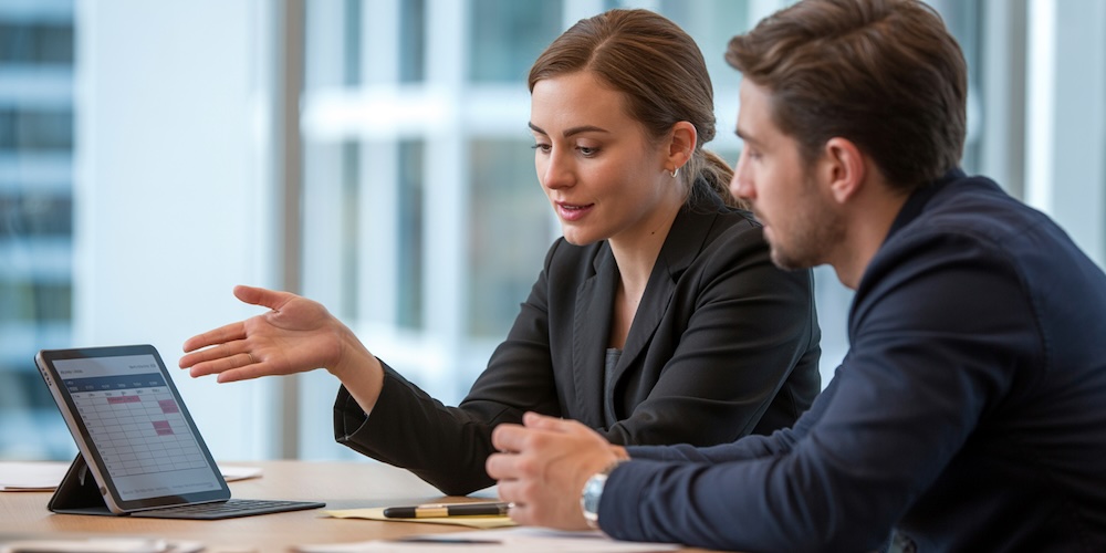 Besprechung, um Termineinhaltung bitten.